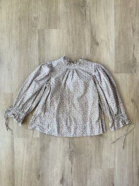 byTiMo Ditsy Floral Ruffle Neck Puff Sleeve Top XS